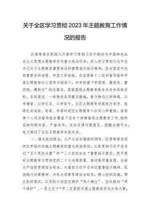 关于全区学习贯彻2023年主题教育工作情况的报告.docx