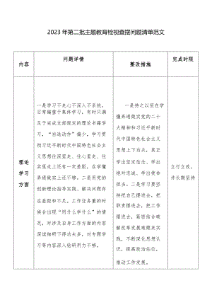 2023年第二批主题教育检视查摆问题清单60条范文.docx