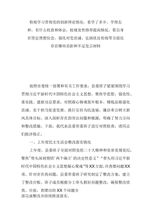 检视学习贯彻党的创新理论情况看学了多少、学得怎样有什么收获和体会检视党性修养提高情况看自身在坚定理想信念、强化对党忠诚、弘扬优良.docx