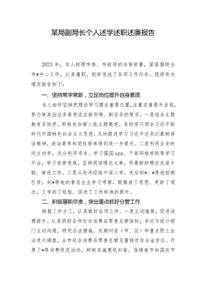 某局副局长个人述学述职述廉报告.docx