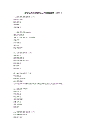 宠物临床急需使用的人用药品目录61种.docx