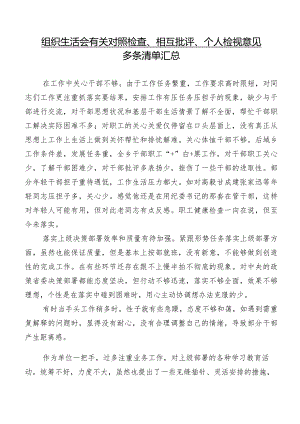 组织生活会有关对照检查、相互批评、个人检视意见多条清单汇总.docx