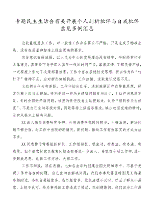 专题民主生活会有关开展个人剖析批评与自我批评意见多例汇总.docx