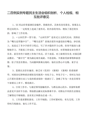 二百例实例专题民主生活会组织剖析、个人检视、相互批评意见.docx