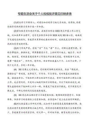 专题生活会关于个人检视批评意见归纳多条.docx