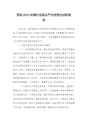 党组2023年履行全面从严治党责任述职报告.docx