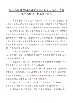 实例二百例2024年度有关专题民主生活会个人检视个人检视、相互批评意见.docx