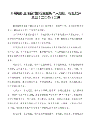 开展组织生活会对照检查剖析个人检视、相互批评意见（二百条）汇总.docx