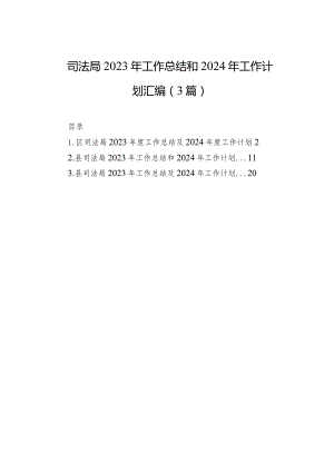 司法局2023年工作总结和2024年工作计划汇编（3篇）.docx
