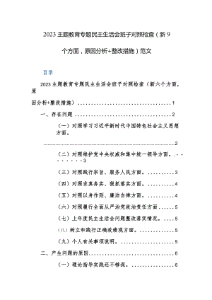 2023主题教育专题民主生活会班子对照检查（新9个方面原因分析+整改措施）范文.docx