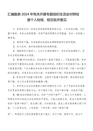 汇编数条2024年有关开展专题组织生活会对照检查个人检视、相互批评意见.docx