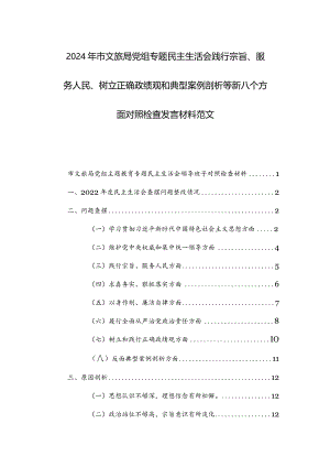 2024年文旅部门党组专题民主生活会践行宗旨、服务人民、树立正确政绩观和典型案例剖析等新八个方面对照检查发言材料范文.docx