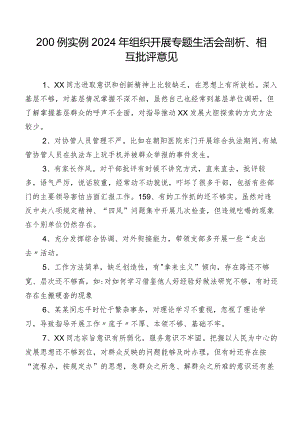 200例实例2024年组织开展专题生活会剖析、相互批评意见.docx