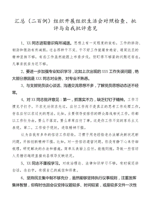 汇总（二百例）组织开展组织生活会对照检查、批评与自我批评意见.docx