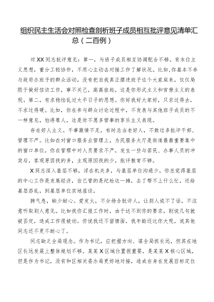 组织民主生活会对照检查剖析班子成员相互批评意见清单汇总（二百例）.docx