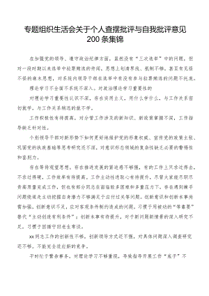 专题组织生活会关于个人查摆批评与自我批评意见200条集锦.docx