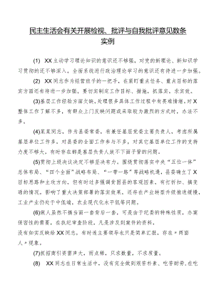 民主生活会有关开展检视、批评与自我批评意见数条实例.docx