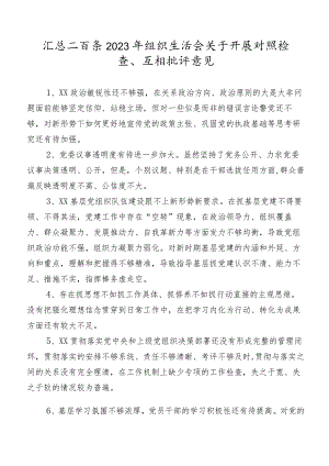 汇总二百条2023年组织生活会关于开展对照检查、互相批评意见.docx