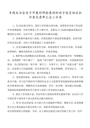 专题生活会关于开展对照检查剖析班子成员相互批评意见清单汇总二百条.docx