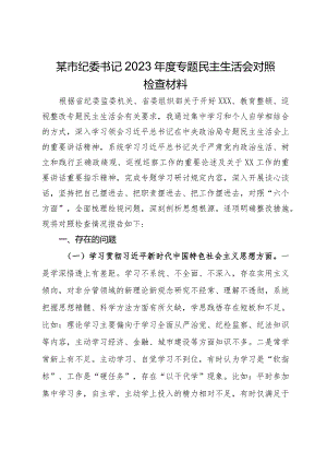 某市纪委书记2023年度专题民主生活会对照检查材料.docx