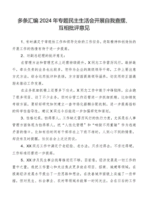 多条汇编2024年专题民主生活会开展自我查摆、互相批评意见.docx