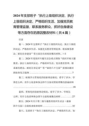 2024年支部班子“执行上级组织决定、执行上级组织决定、严格组织生活、加强党员教育管理监督、联系服务群众、抓好自身建设”等方面存在的.docx