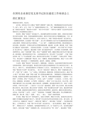 在国有企业基层党支部书记队伍建设工作座谈会上的汇报发言.docx