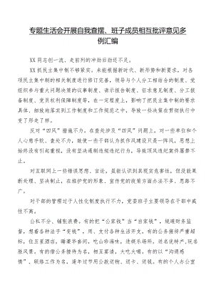 专题生活会开展自我查摆、班子成员相互批评意见多例汇编.docx