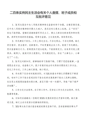 二百条实例民主生活会有关个人查摆、班子成员相互批评意见.docx