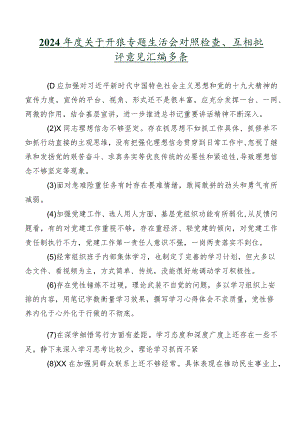 2024年度关于开展专题生活会对照检查、互相批评意见汇编多条.docx