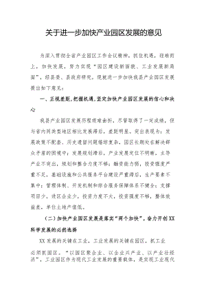 关于进一步加快产业园区发展的意见.docx