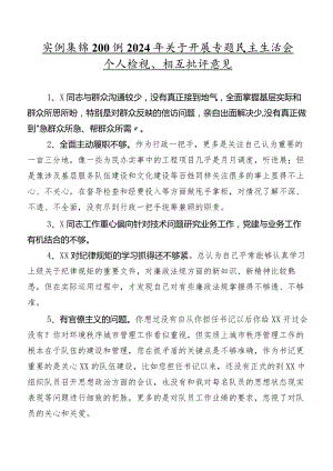 实例集锦200例2024年关于开展专题民主生活会个人检视、相互批评意见.docx