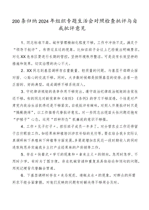 200条归纳2024年组织专题生活会对照检查批评与自我批评意见.docx