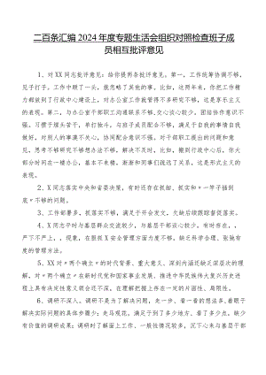 二百条汇编2024年度专题生活会组织对照检查班子成员相互批评意见.docx