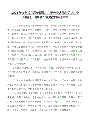 2024年度有关开展专题民主生活会个人党性分析、个人检视、相互批评意见数例实例集锦.docx