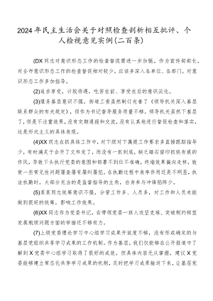 2024年民主生活会关于对照检查剖析相互批评、个人检视意见实例（二百条）.docx