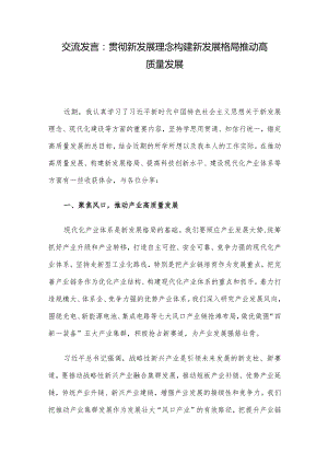 交流发言：贯彻新发展理念构建新发展格局推动高质量发展.docx
