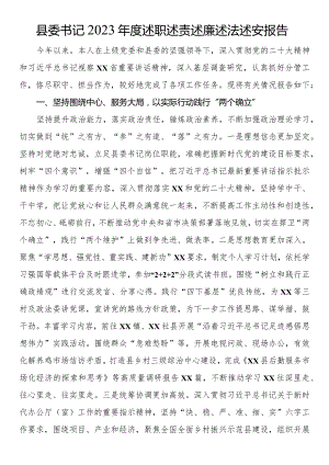 县委书记2023年度述职述责述廉述法述安报告.docx