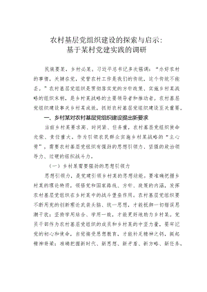 农村基层党组织建设的探索与启示：基于某村党建实践的调研.docx