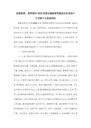 区委常委、宣传部长2024年度主题教育专题民主生活会六个方面个人发言材料.docx