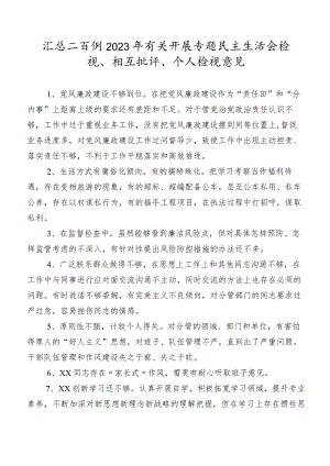 汇总二百例2023年有关开展专题民主生活会检视、相互批评、个人检视意见.docx