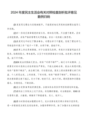 2024年度民主生活会有关对照检查剖析批评意见数例归纳.docx