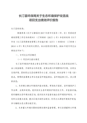 长汀县环保局关于生态环境保护攻坚战项目支出绩效评价报告.docx