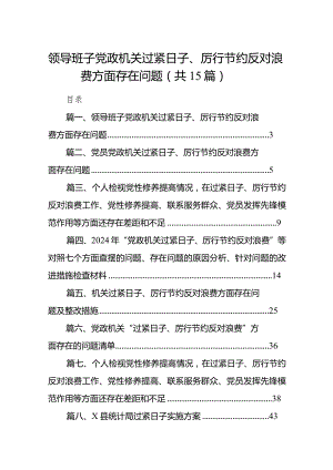 领导班子党政机关过紧日子、厉行节约反对浪费方面存在问题【15篇精选】供参考.docx