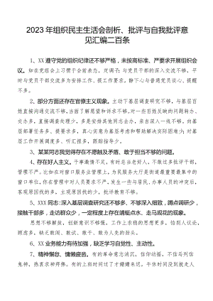2023年组织民主生活会剖析、批评与自我批评意见汇编二百条.docx