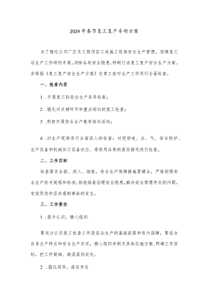 2024年工业园区项目部春节复工复产方案（汇编5份）.docx
