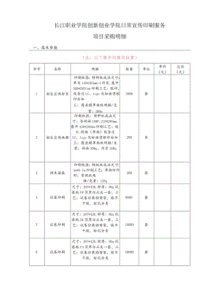 长江职业学院创新创业学院日常宣传印刷服务项目采购明细技术参数.docx