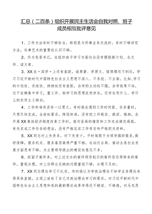 汇总（二百条）组织开展民主生活会自我对照、班子成员相互批评意见.docx
