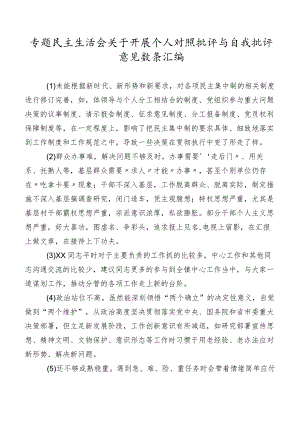 专题民主生活会关于开展个人对照批评与自我批评意见数条汇编.docx
