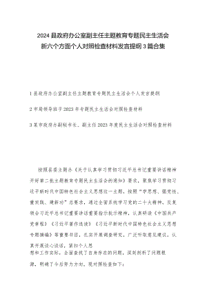 2024县政府办公室副主任主题教育专题民主生活会新六个方面个人对照检查材料发言提纲3篇合集.docx